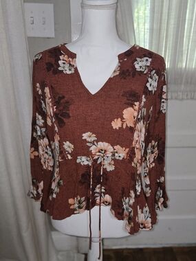Maurices Rust Floral V-Neck Peplum Tunic